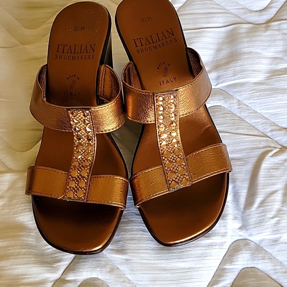 NEW Copper Wedge Slide Sandals